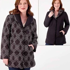 Dennis by Dennis Basso Women's Jacket Sz 4X Quilted Puffer Coat Reversible Black